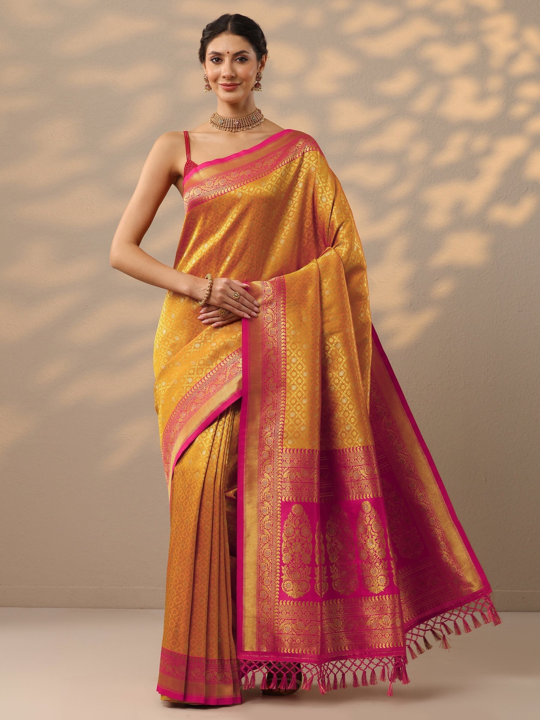 Orange Woven Design Silk Blend Kanjeevaram Saree With Unstitched Blouse Piece