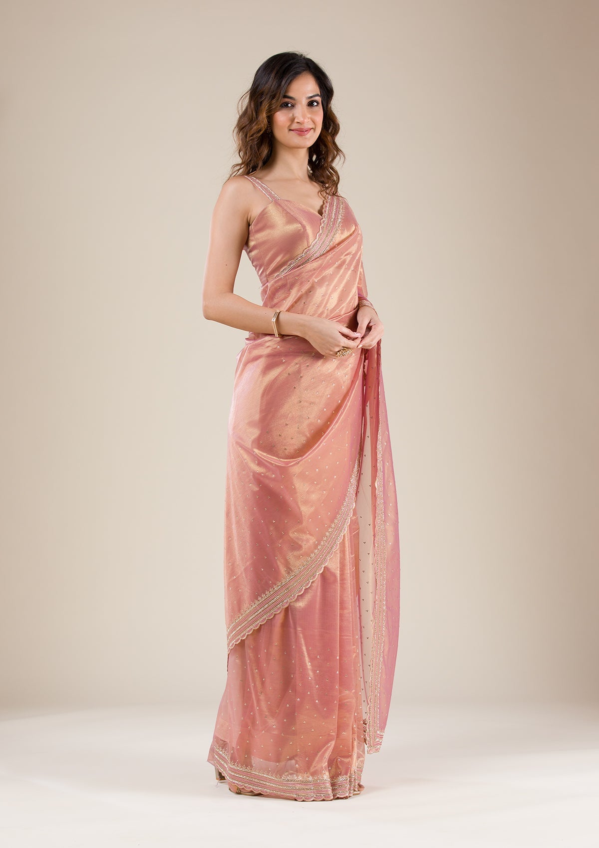 Mauve Organza Gold Zariwork Saree With Matching Blouse Piece